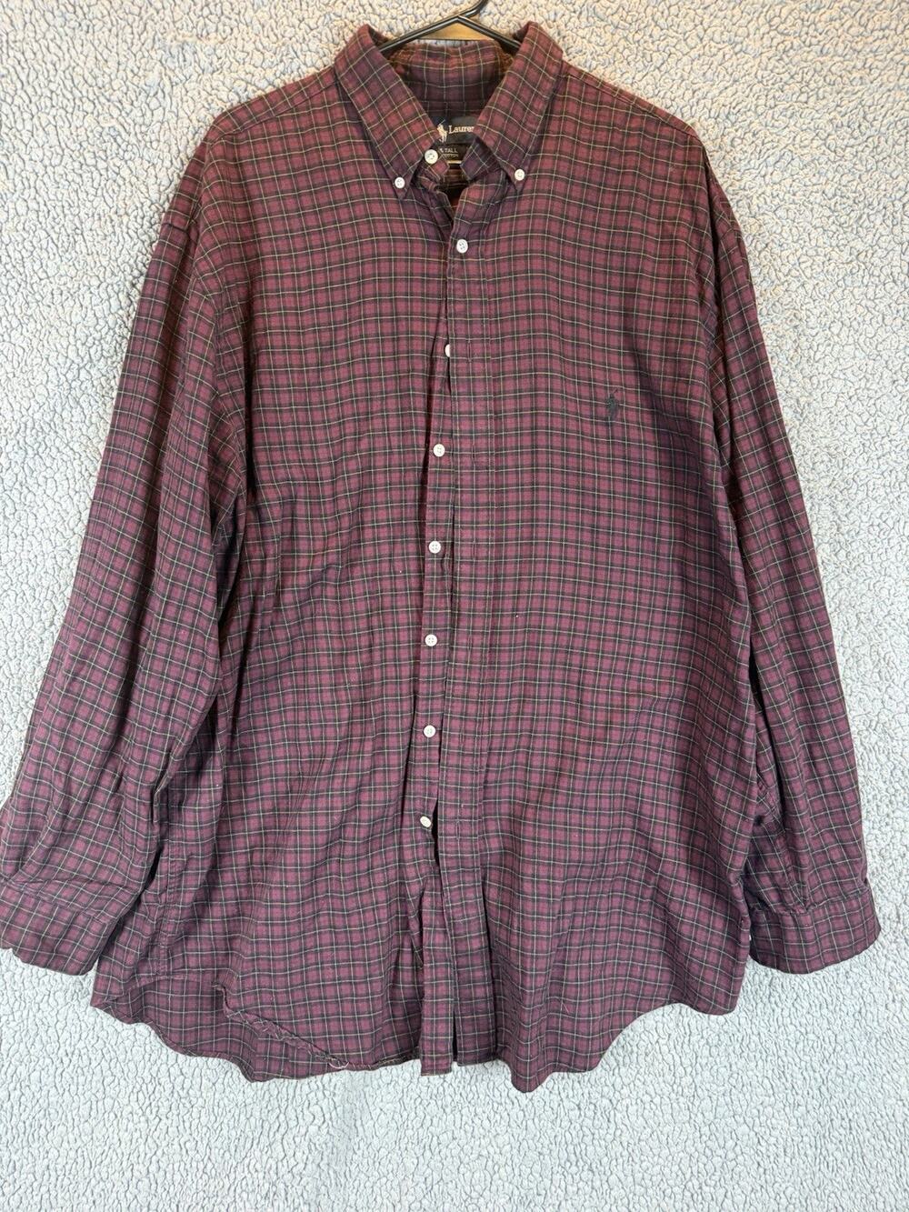 Ralph Lauren Classic Fit Long Sleeve Plaid Button Down Shirt 100% Cotton XLT
